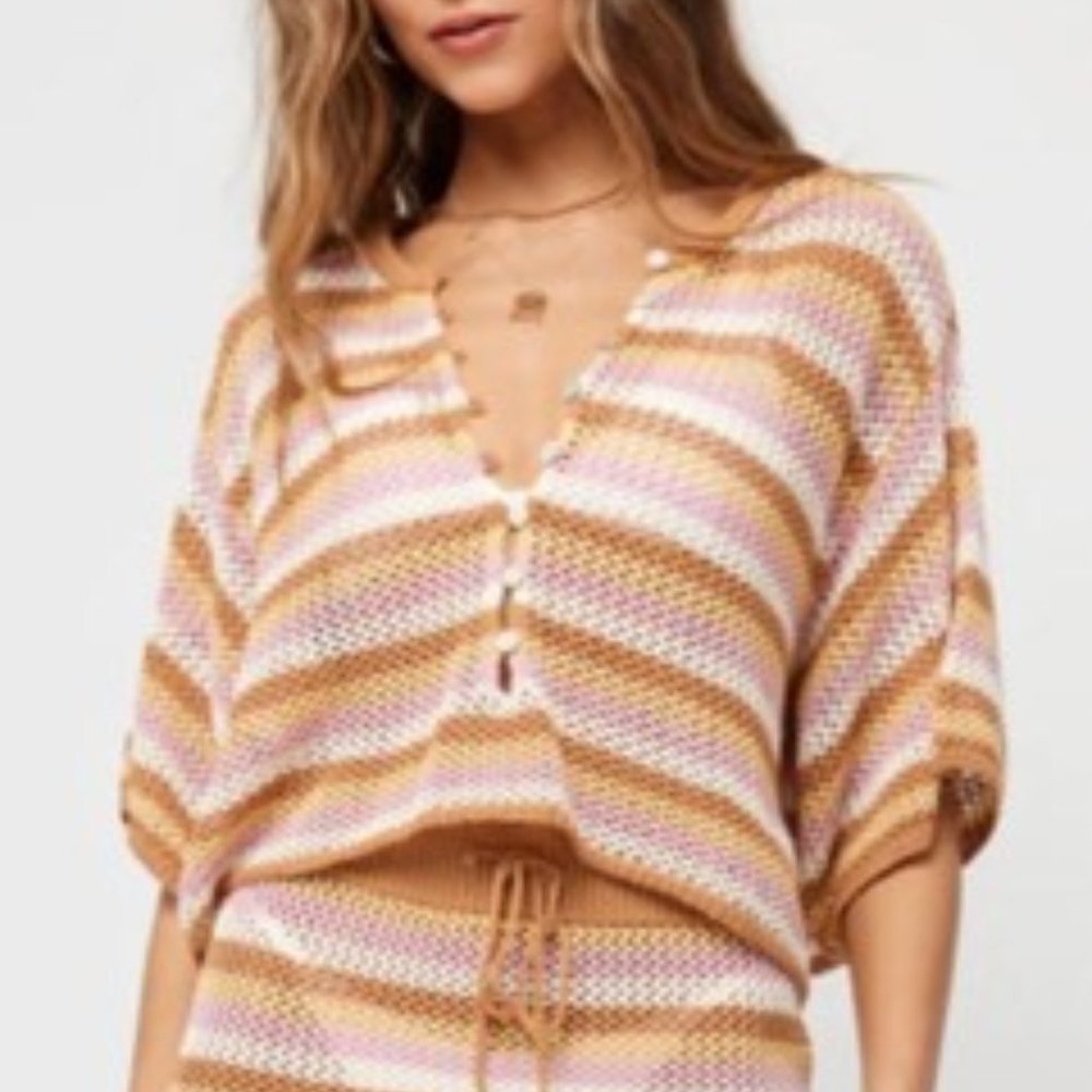 NWOT L*SPACE Coast is Clear Crochet Top Cancun Stripe Size Medium